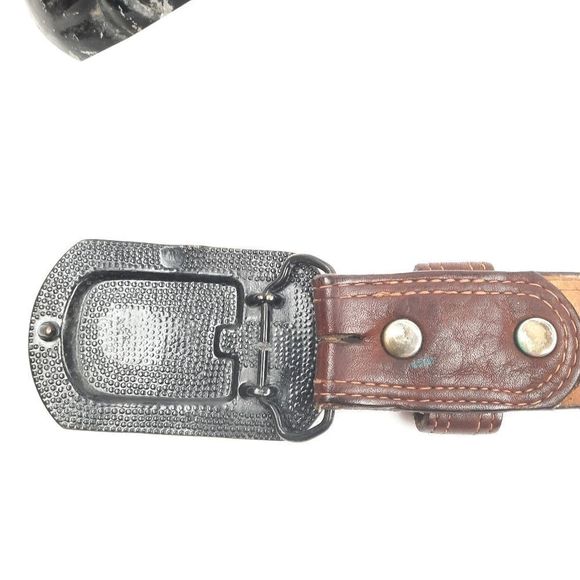 Antique Farmall tractor plaque buckle brass Salvatori corsica cowhide full grain - Picture 9 of 16